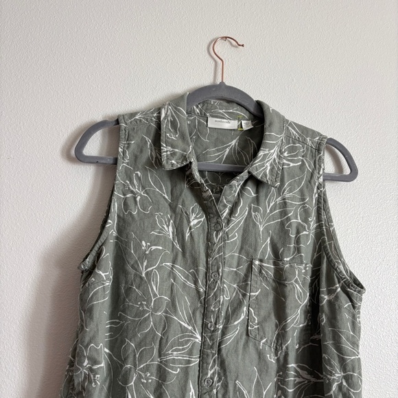 Ecothreads Women’s Button Up Blouse Sleeveless Linen Top size Large green floral - Picture 4 of 10